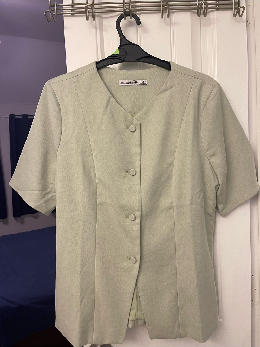 Abercrombie & Fitch Light Sage Green V-Neck Button Front Shirt